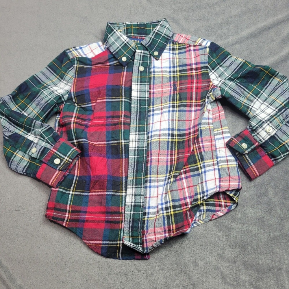 Ralph Lauren Button Down Boys 2 Collared Shirt Pony Long Sleeve Blue Polo Cotton